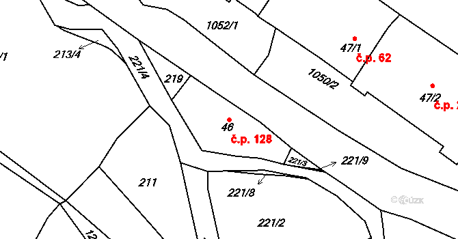 Lampertice 128 na parcele st. 46 v KÚ Lampertice, Katastrální mapa