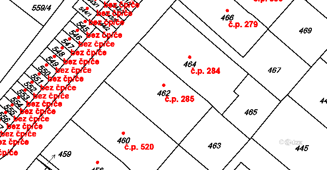 Lednice 285 na parcele st. 462 v KÚ Lednice na Moravě, Katastrální mapa