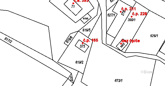 Rajnochovice 165 na parcele st. 375 v KÚ Rajnochovice, Katastrální mapa