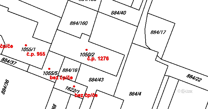 Bystřice pod Hostýnem 1276 na parcele st. 1050/2 v KÚ Bystřice pod Hostýnem, Katastrální mapa