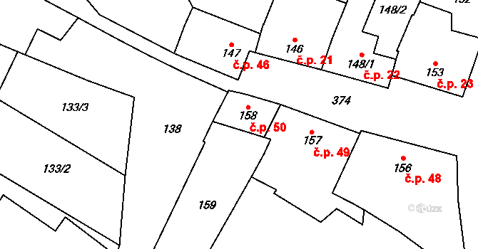 Lutotín 50, Bílovice-Lutotín na parcele st. 158 v KÚ Lutotín, Katastrální mapa