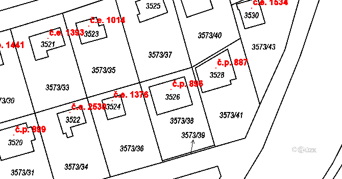 Litice 896, Plzeň na parcele st. 3526 v KÚ Valcha, Katastrální mapa