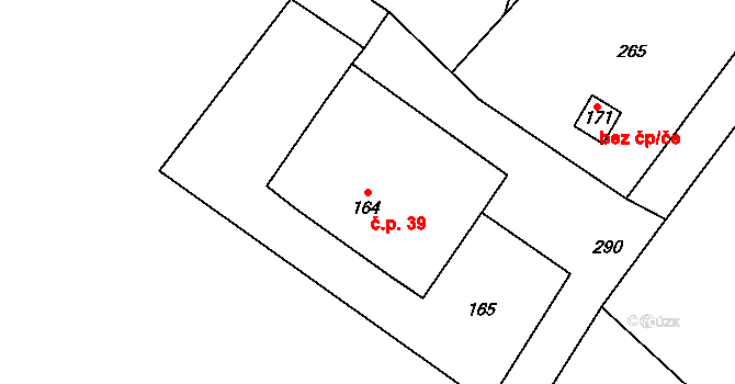 Derflice 39, Znojmo na parcele st. 164 v KÚ Derflice, Katastrální mapa