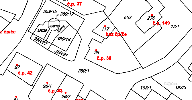 Mramotice 38, Znojmo na parcele st. 25 v KÚ Mramotice, Katastrální mapa