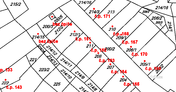 Uhřičice 162 na parcele st. 211 v KÚ Uhřičice, Katastrální mapa