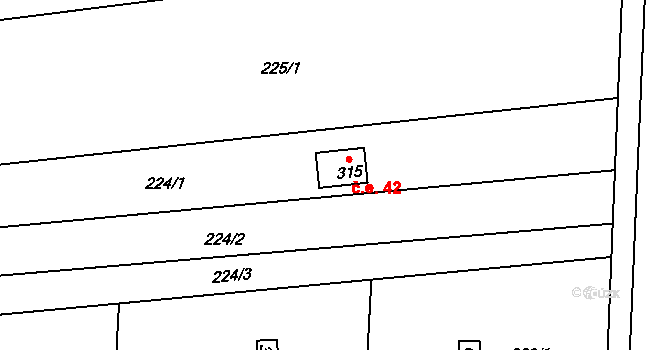 Přerov III-Lověšice 42, Přerov na parcele st. 315 v KÚ Lověšice u Přerova, Katastrální mapa