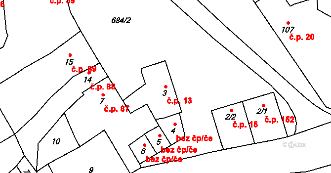 Přerov XIII-Penčice 13, Přerov na parcele st. 3 v KÚ Penčičky, Katastrální mapa