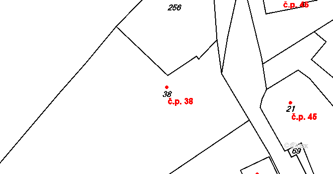 Chrást 38, Křesetice na parcele st. 38 v KÚ Chrást u Křesetic, Katastrální mapa