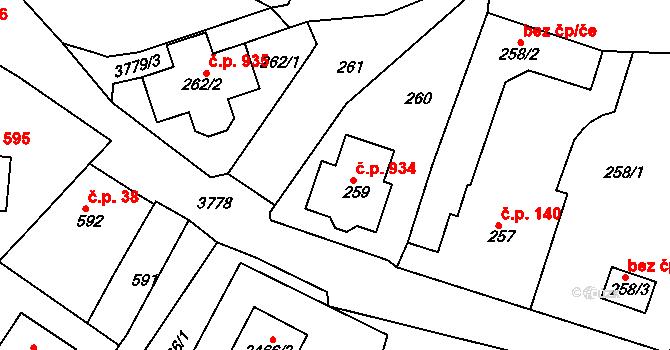Žižkov 934, Kutná Hora na parcele st. 259 v KÚ Kutná Hora, Katastrální mapa