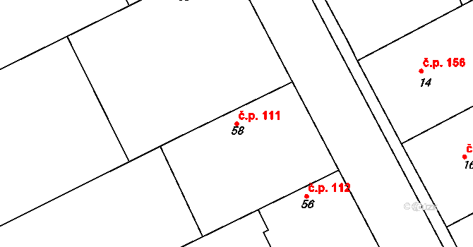 Hlízov 111 na parcele st. 58 v KÚ Hlízov, Katastrální mapa