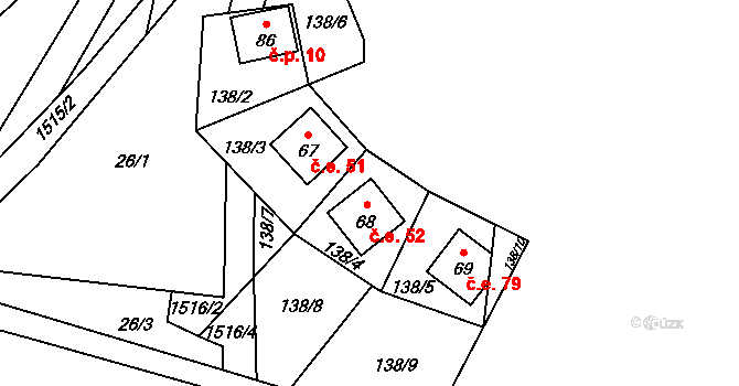 Čichořice 52, Chyše na parcele st. 68 v KÚ Čichořice, Katastrální mapa