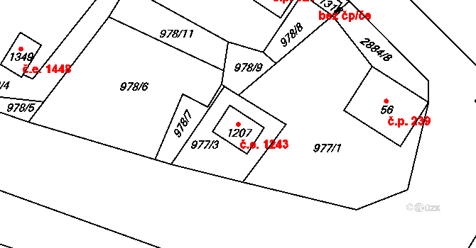 Polubný 1243, Kořenov na parcele st. 1207 v KÚ Polubný, Katastrální mapa