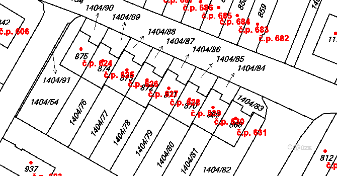 Brtnice 628 na parcele st. 871 v KÚ Brtnice, Katastrální mapa