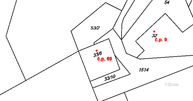 Osečany 69 na parcele st. 33/6 v KÚ Osečany, Katastrální mapa