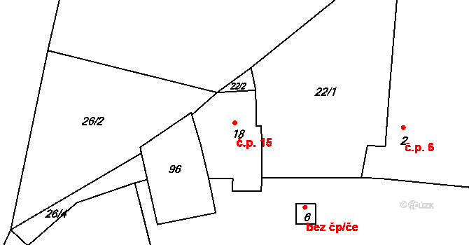 Dolní Kamenice 15, Chržín na parcele st. 18 v KÚ Dolní Kamenice u Velvar, Katastrální mapa