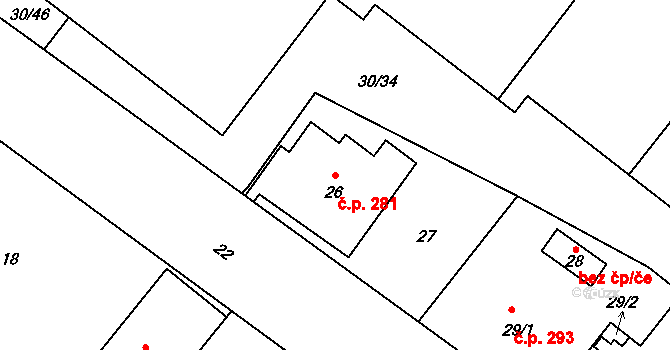 Arnultovice 281, Nový Bor na parcele st. 26 v KÚ Arnultovice u Nového Boru, Katastrální mapa