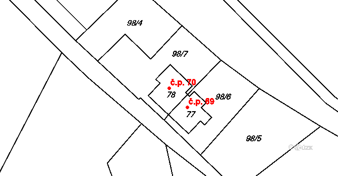 Chlívce 70, Stárkov na parcele st. 78 v KÚ Chlívce, Katastrální mapa