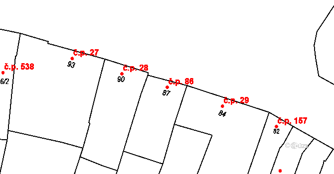 Žabčice 86 na parcele st. 87 v KÚ Žabčice, Katastrální mapa