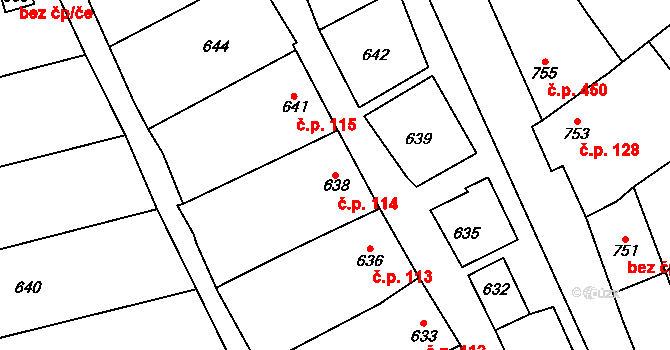 Hovorany 114 na parcele st. 638 v KÚ Hovorany, Katastrální mapa