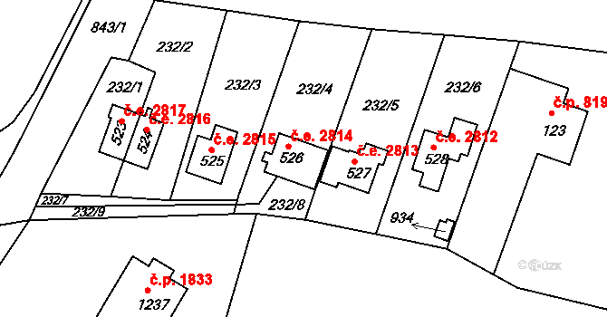 Těptín 2814, Kamenice na parcele st. 526 v KÚ Těptín, Katastrální mapa