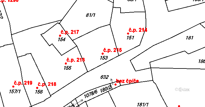 Brandýs nad Labem 215, Brandýs nad Labem-Stará Boleslav na parcele st. 153 v KÚ Brandýs nad Labem, Katastrální mapa