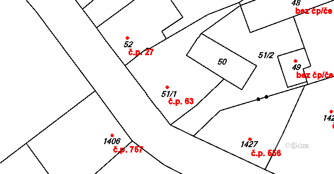 Dolní Pochlovice 63, Kynšperk nad Ohří na parcele st. 51/1 v KÚ Dolní Pochlovice, Katastrální mapa
