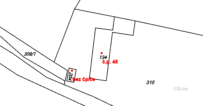 Arnoltice 45, Bulovka na parcele st. 134 v KÚ Arnoltice u Bulovky, Katastrální mapa
