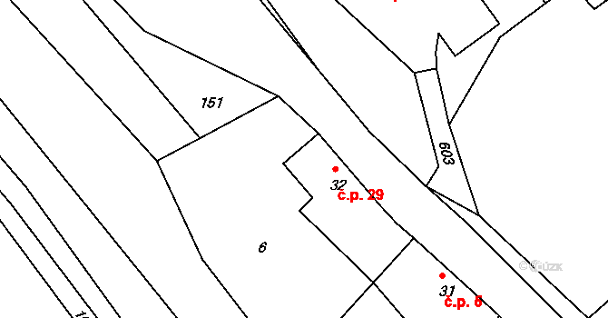 Kobyly 29 na parcele st. 32 v KÚ Kobyly, Katastrální mapa