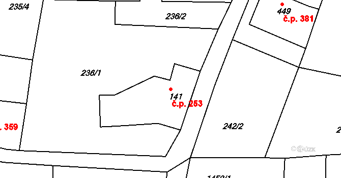 Dolní Podluží 253 na parcele st. 141 v KÚ Dolní Podluží, Katastrální mapa