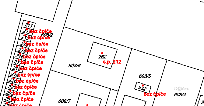 Stěžery 212 na parcele st. 262 v KÚ Stěžery, Katastrální mapa