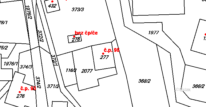 Kamenec u Poličky 95 na parcele st. 277 v KÚ Kamenec u Poličky, Katastrální mapa
