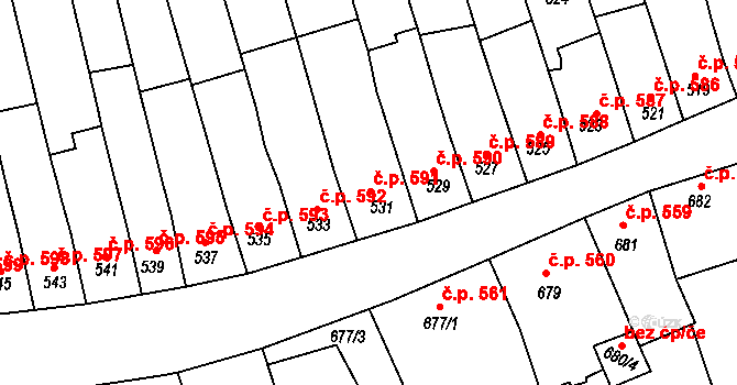 Roudnice nad Labem 591 na parcele st. 531 v KÚ Roudnice nad Labem, Katastrální mapa