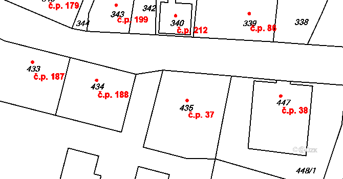 Košťálov 37 na parcele st. 435 v KÚ Košťálov, Katastrální mapa