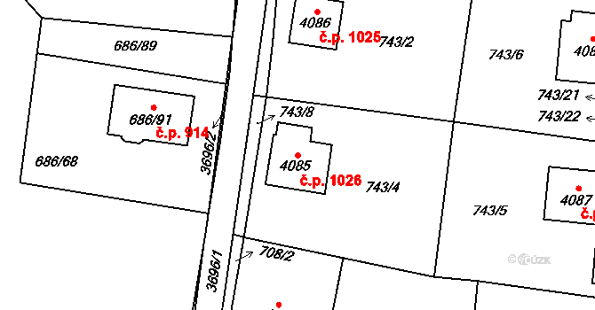 Žamberk 1026 na parcele st. 4085 v KÚ Žamberk, Katastrální mapa