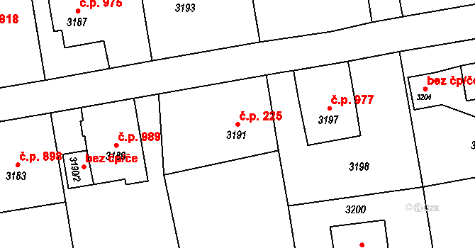 Dolní Lutyně 225 na parcele st. 3191 v KÚ Dolní Lutyně, Katastrální mapa
