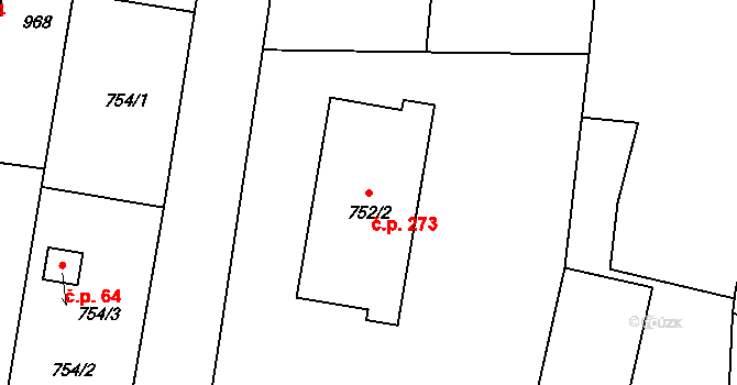 Semice 273 na parcele st. 752/2 v KÚ Semice nad Labem, Katastrální mapa