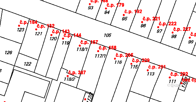 Novosedlice 158 na parcele st. 117/1 v KÚ Novosedlice, Katastrální mapa