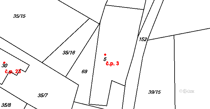Batouchovice 3, Bochovice na parcele st. 5 v KÚ Batouchovice, Katastrální mapa