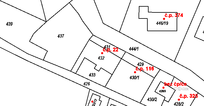Pudlov 22, Bohumín na parcele st. 432 v KÚ Pudlov, Katastrální mapa