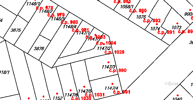 Břeclav 1028 na parcele st. 1147/2 v KÚ Břeclav, Katastrální mapa