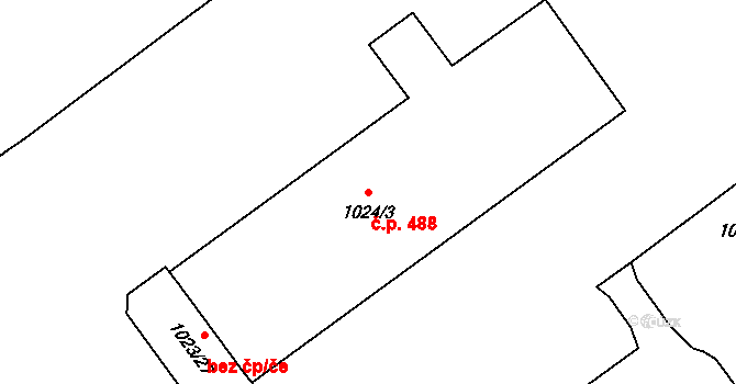 Pisárky 488, Brno na parcele st. 1024/3 v KÚ Pisárky, Katastrální mapa