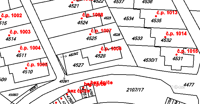 Komín 1006, Brno na parcele st. 4528 v KÚ Komín, Katastrální mapa