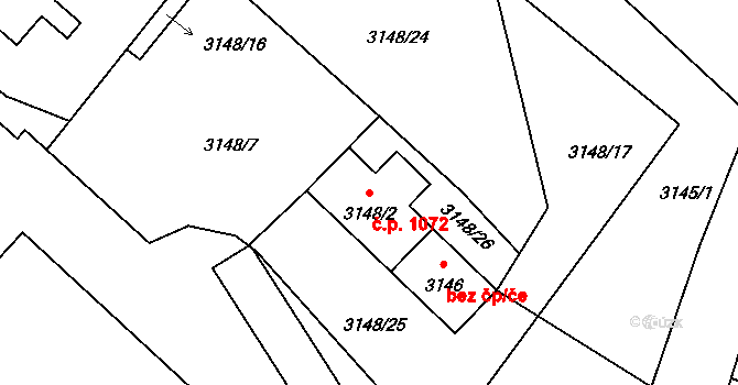 Pelhřimov 1072 na parcele st. 3148/2 v KÚ Pelhřimov, Katastrální mapa