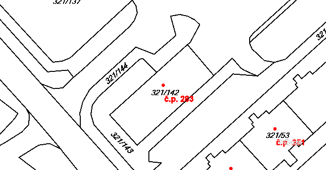 Prosetice 283, Teplice na parcele st. 321/142 v KÚ Prosetice, Katastrální mapa