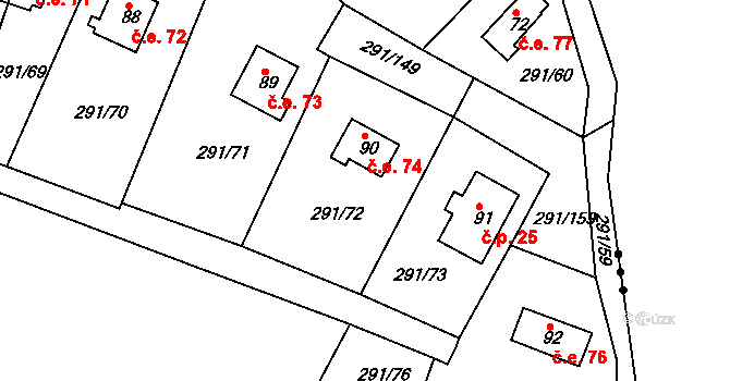 Cetnov 74, Cheb na parcele st. 90 v KÚ Cetnov, Katastrální mapa