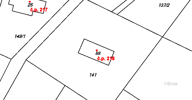 Starobucké Debrné 218, Nemojov na parcele st. 68 v KÚ Starobucké Debrné, Katastrální mapa