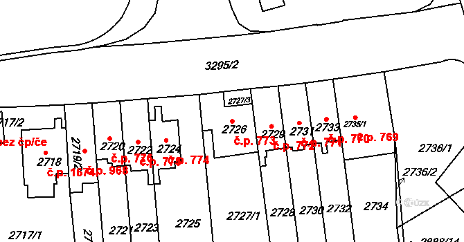 Krč 773, Praha na parcele st. 2726 v KÚ Krč, Katastrální mapa
