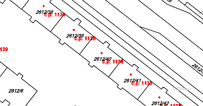 Braník 1134, Praha na parcele st. 2612/40 v KÚ Braník, Katastrální mapa