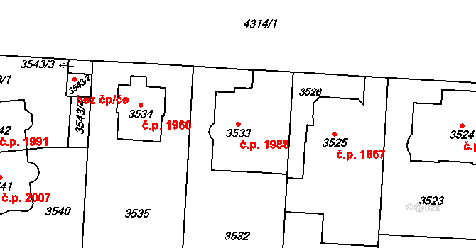 Vinohrady 1988, Praha na parcele st. 3533 v KÚ Vinohrady, Katastrální mapa