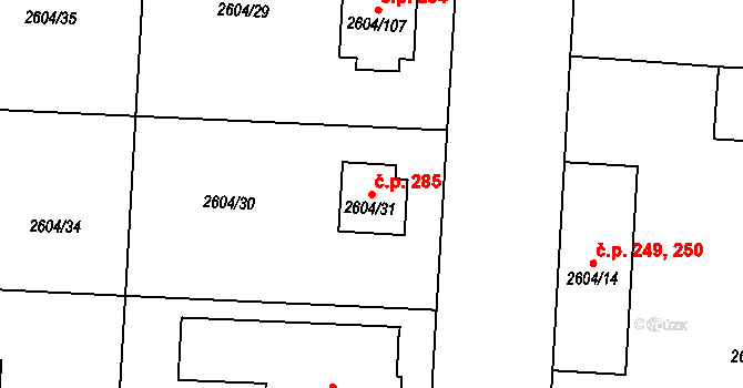Příbram IV 285, Příbram na parcele st. 2604/31 v KÚ Příbram, Katastrální mapa